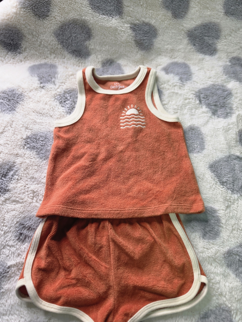 Cat & Jack Coral Terry Tank and Shorts Set with White Trim